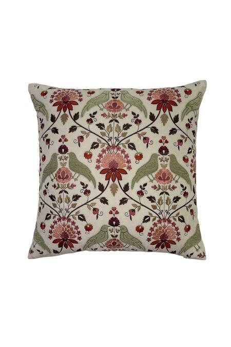 Buy House Of Inari Off White 100% Cotton Velvet Thread Royal Jardin Embroidered Cushion Cover Online at Aza Fashions Buy_House Of Inari_Off White 100% Cotton Velvet Thread Royal Jardin Embroidered Cushion Cover_Online_at_Aza_Fashions