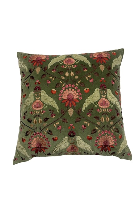 House of Inari Royal Jardin Cotton Velvet Embroidered Cushion Cover 