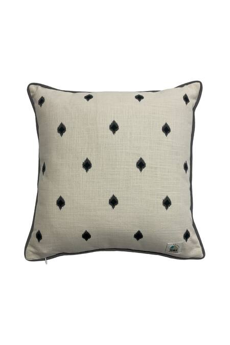 Shop House Of Inari Grey 100% Cotton Thread Patan Ikat Embroidered Double Sided Cushion Cover at Aza Fashions Shop_House Of Inari_Grey 100% Cotton Thread Patan Ikat Embroidered Double Sided Cushion Cover_at_Aza_Fashions