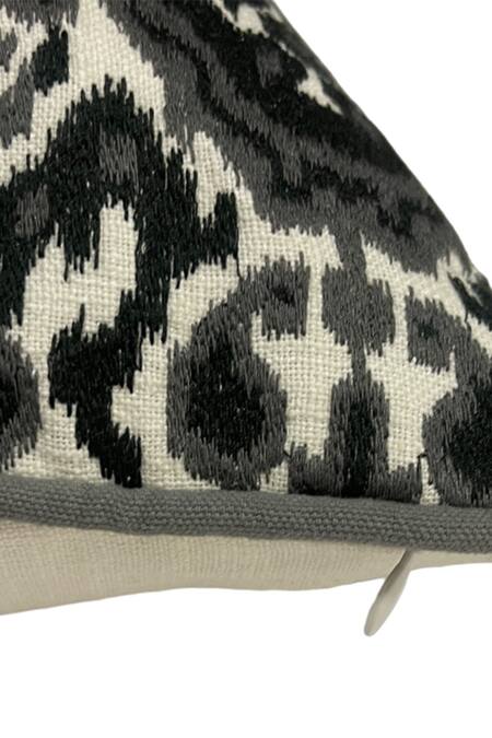 House Of Inari Grey 100% Cotton Thread Patan Ikat Embroidered Double Sided Cushion Cover Online at Aza Fashions House Of Inari_Grey 100% Cotton Thread Patan Ikat Embroidered Double Sided Cushion Cover_Online_at_Aza_Fashions