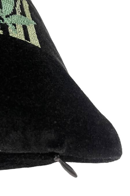 House Of Inari_Black 100% Cotton Velvet Embroidery Amazon Forest Leopard Cushion Cover_Online_at_Aza_Fashions