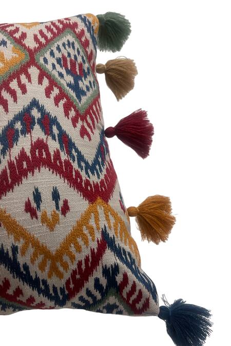 House Of Inari Grey 100% Cotton Embroidery Sambhalpur Ikat Cushion Cover Online at Aza Fashions House Of Inari_Grey 100% Cotton Embroidery Sambhalpur Ikat Cushion Cover_Online_at_Aza_Fashions