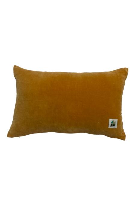 Shop House Of Inari Yellow 100% Cotton Velvet Embroidery Abstract Cushion Cover at Aza Fashions Shop_House Of Inari_Yellow 100% Cotton Velvet Embroidery Abstract Cushion Cover_at_Aza_Fashions