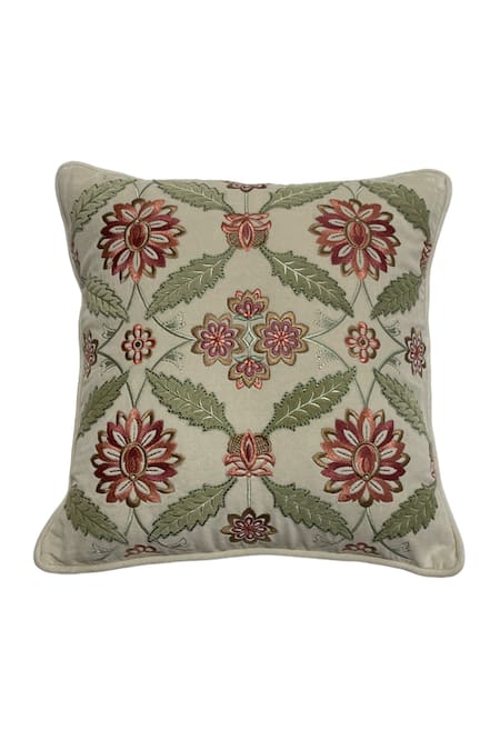 House of Inari Floral Bloom Embroidered Cushion Cover 