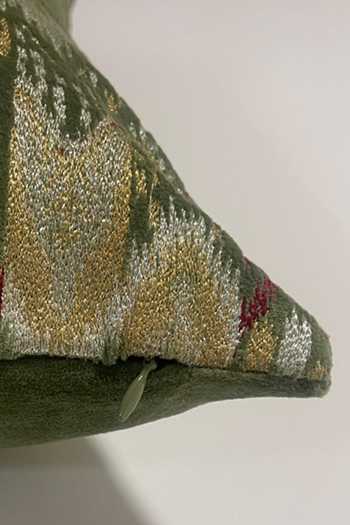 House Of Inari_Green 100% Cotton Velvet Ikat Opulence Work Square Cushion Cover_Online_at_Aza_Fashions