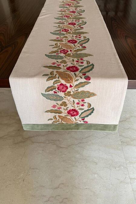 House Of Inari Wine 100% Cotton Floral, Tassels Work Table Runner Online at Aza Fashions House Of Inari_Wine 100% Cotton Floral, Tassels Work Table Runner_Online_at_Aza_Fashions