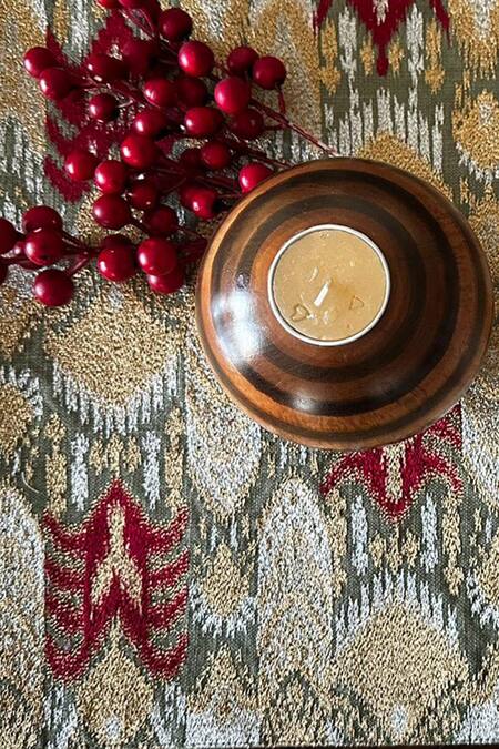 Buy_House Of Inari_Green 100% Cotton Ikat, Zari And Embroidered Table Runner_Online_at_Aza_Fashions