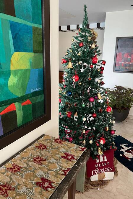 Shop_House Of Inari_Green 100% Cotton Ikat, Zari Work Table Runner_at_Aza_Fashions