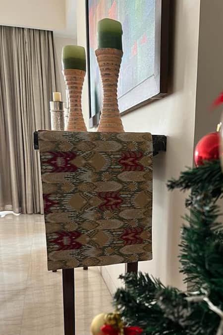 House Of Inari_Green 100% Cotton Ikat, Zari Work Table Runner_Online_at_Aza_Fashions