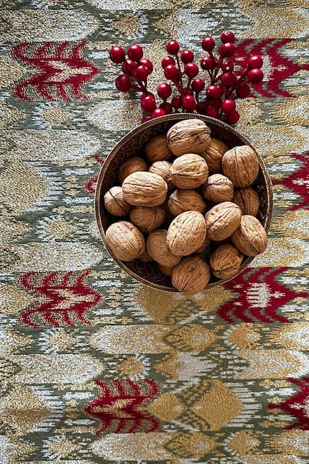 Shop_House Of Inari_Green 100% Cotton Ikat, Zari Work Table Runner_Online_at_Aza_Fashions