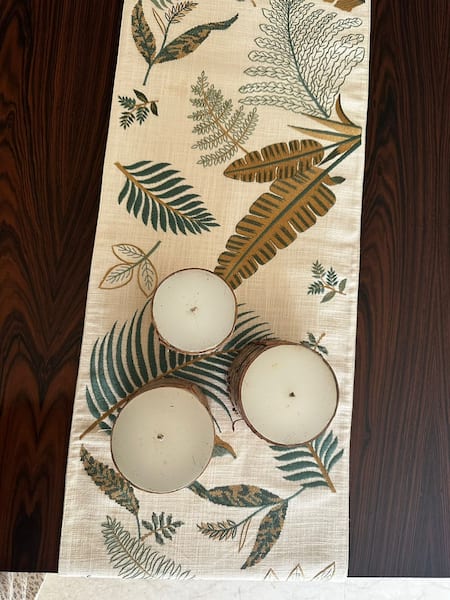 House of Inari Beige 100% Cotton Palm Leaves Embroidered Table Runner
