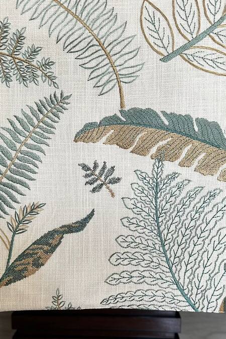 House Of Inari_Beige 100% Cotton Palm Leaves Work Table Runner _Online_at_Aza_Fashions