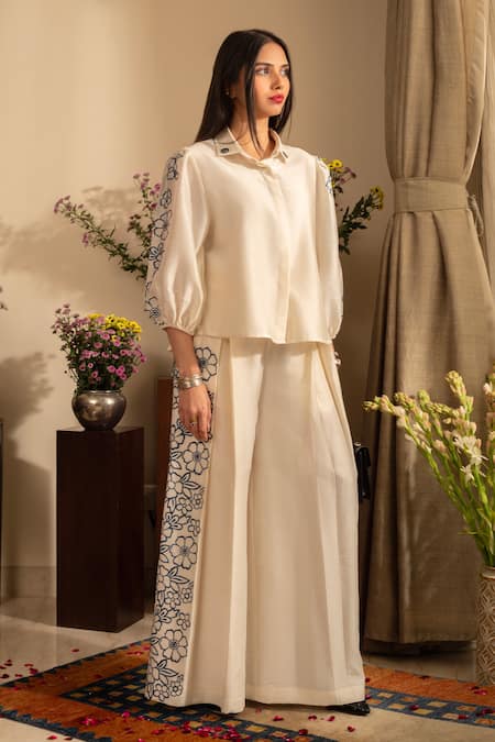House of Inari Petunia Bloom Embroidered Shirt With Pant 