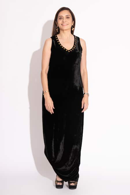 House of Inari Cowl Draped Silk Velvet Gown 