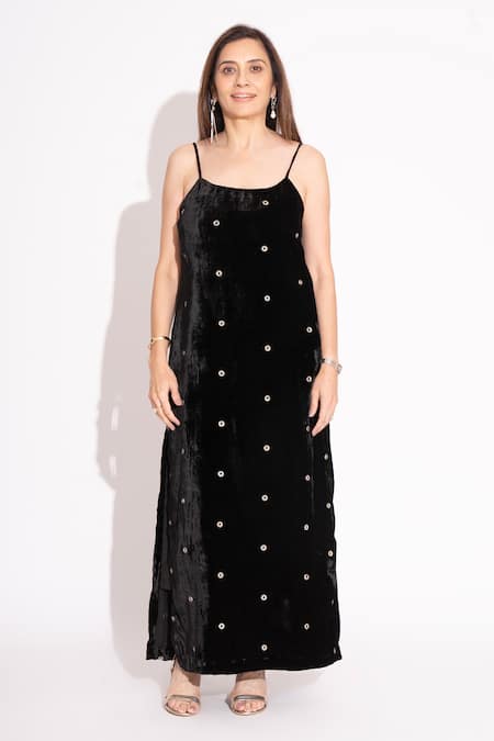 House of Inari Eyelet Embroidered Silk Velvet Gown 