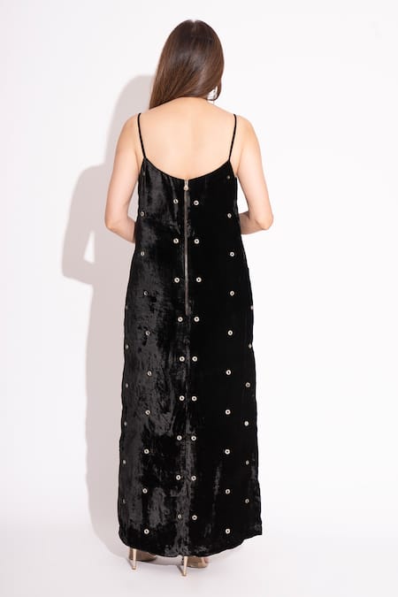 House Of Inari Eyelet Embroidered Silk Velvet Gown 