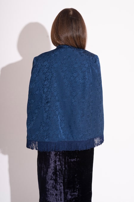 Shop House Of Inari Blue Makhmal Floral Mandarin Collar Blossom Embroidered Reversible Jacket at Aza Fashions Shop_House Of Inari_Blue Makhmal Floral Mandarin Collar Blossom Embroidered Reversible Jacket _at_Aza_Fashions
