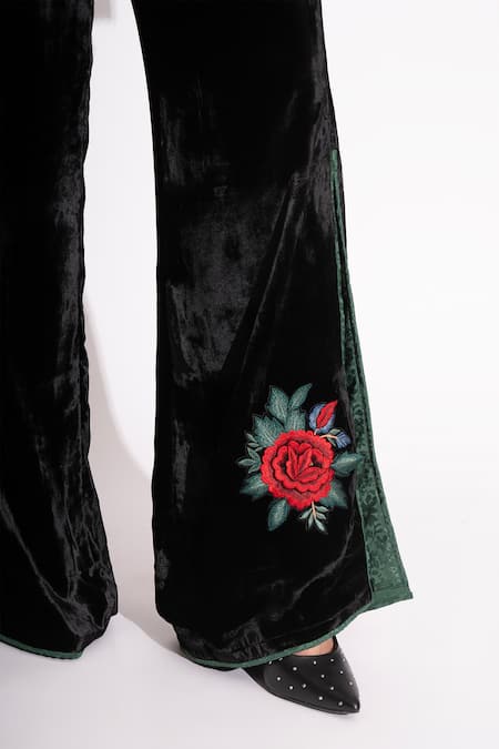 Shop House Of Inari Black Silk Velvet Embroidery Midnight Rose Mandarin Collar Jacket Online at Aza Fashions Shop_House Of Inari_Black Silk Velvet Embroidery Midnight Rose Mandarin Collar Jacket _Online_at_Aza_Fashions