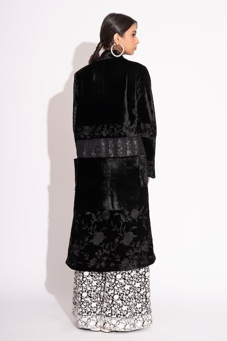 House Of Inari Bahar Embroidered Silk Velvet Overcoat 