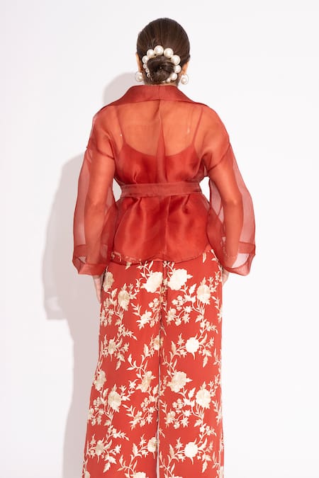 Shop House Of Inari Orange Pure Silk Crepe Embroidery Bahar Flared Pant at Aza Fashions Shop_House Of Inari_Orange Pure Silk Crepe Embroidery Bahar Flared Pant _at_Aza_Fashions