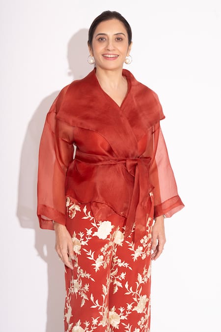 House Of Inari Orange Pure Silk Crepe Embroidery Bahar Flared Pant Online at Aza Fashions House Of Inari_Orange Pure Silk Crepe Embroidery Bahar Flared Pant _Online_at_Aza_Fashions