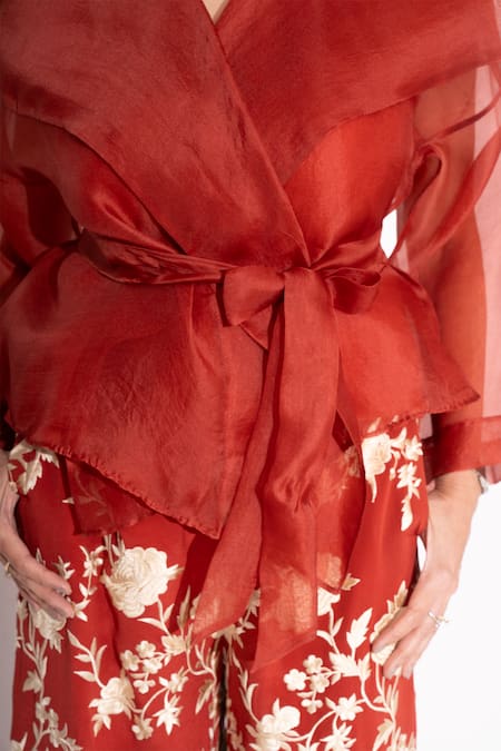 Shop House Of Inari Orange Pure Silk Crepe Embroidery Bahar Flared Pant Online at Aza Fashions Shop_House Of Inari_Orange Pure Silk Crepe Embroidery Bahar Flared Pant _Online_at_Aza_Fashions