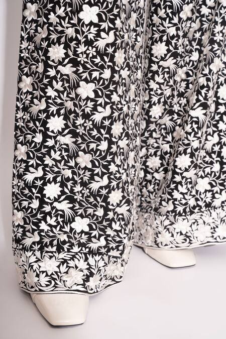 Buy House Of Inari Black Pure Silk Crepe Embroidery Parsi Garden Flared Pant Online at Aza Fashions Buy_House Of Inari_Black Pure Silk Crepe Embroidery Parsi Garden Flared Pant _Online_at_Aza_Fashions