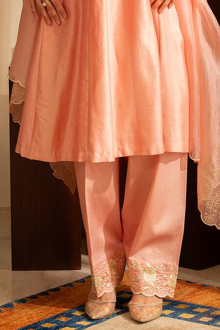 Buy House Of Inari Peach , Organza, Cotton Embroidery Round Neck Kaner Kurta Pant Set Online at Aza Fashions Buy_House Of Inari_Peach , Organza, Cotton Embroidery Round Neck Kaner Kurta Pant Set _Online_at_Aza_Fashions