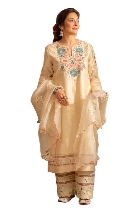 House Of Inari Ivory , , Cotton, Embroidery, Gulchini Floral Kurta Set Online at Aza Fashions House Of Inari_Ivory , , Cotton, Embroidery, Gulchini Floral Kurta Set _Online_at_Aza_Fashions