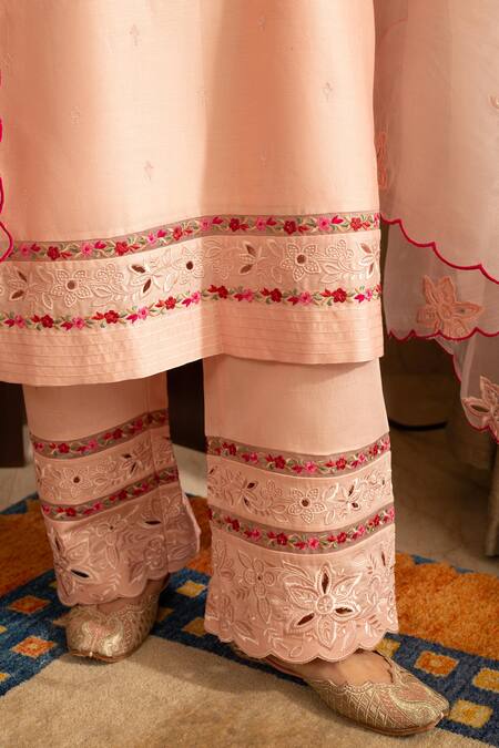 Shop House Of Inari Peach , Cotton, Organza Embroidery Round Neck Gulchini Kurta Pant Set Online at Aza Fashions Shop_House Of Inari_Peach , Cotton, Organza Embroidery Round Neck Gulchini Kurta Pant Set _Online_at_Aza_Fashions