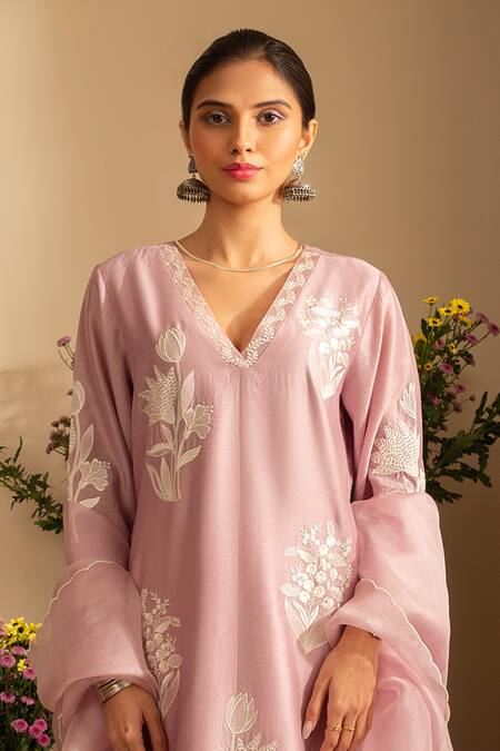 Buy House Of Inari Purple , Cotton, Organza Embroidery Chandni Floral Kurta Pant Set Online at Aza Fashions Buy_House Of Inari_Purple , Cotton, Organza Embroidery Chandni Floral Kurta Pant Set _Online_at_Aza_Fashions