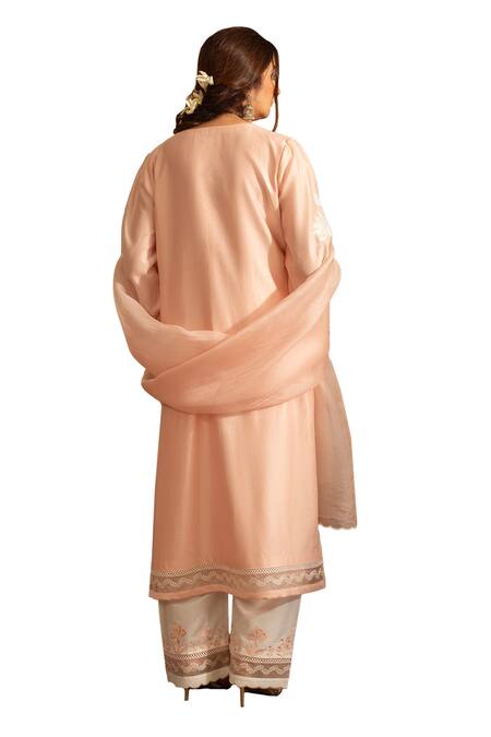 Buy_House Of Inari_Peach , Chanderi, Cotton, Organza Embroidery Chandni Kurta Pant Set 