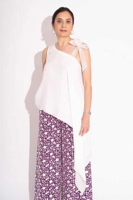 Buy_House Of Inari_White Silk, Crepe Asymmetric Solid Top_Online_at_Aza_Fashions