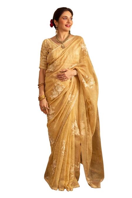 House Of Inari Gold Silk Embroidery Gulab Saree With Unstitched Blouse Piece Online at Aza Fashions House Of Inari_Gold Silk Embroidery Gulab Saree With Unstitched Blouse Piece _Online_at_Aza_Fashions