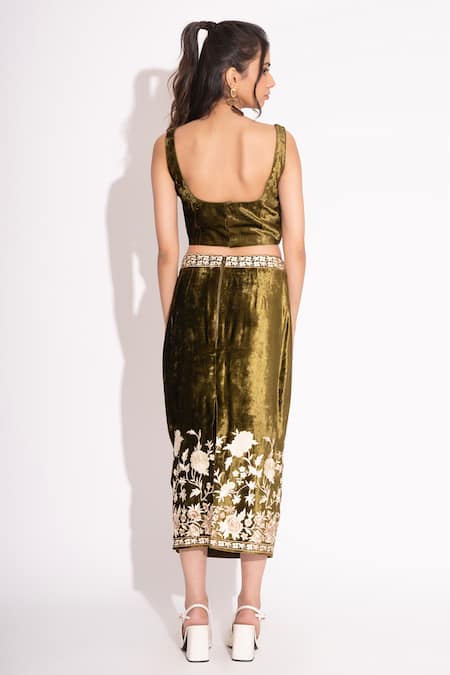 House Of Inari Floral Embroidered Crop Top & Skirt Set 