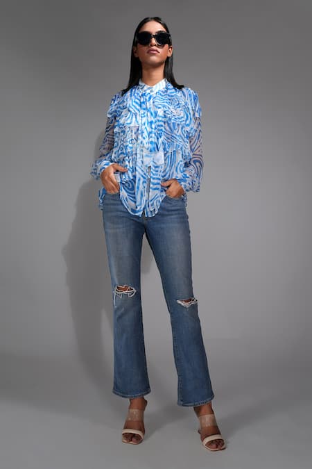 Shruti S Abstract Print Ruffle Shirt 