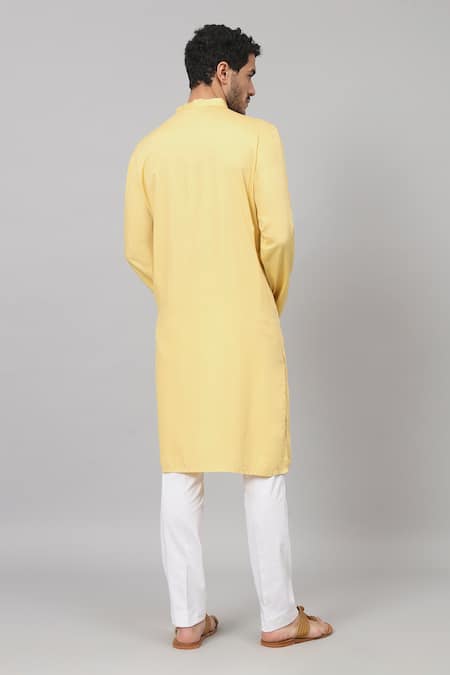 Shop Hilo Design Yellow Gingham Embroidery Kiiro Placket Kurta at Aza Fashions Shop_Hilo Design_Yellow Gingham Embroidery Kiiro Placket Kurta_at_Aza_Fashions