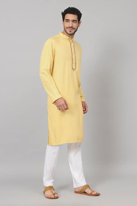 Shop Hilo Design Yellow Gingham Embroidery Kiiro Placket Kurta Online at Aza Fashions Shop_Hilo Design_Yellow Gingham Embroidery Kiiro Placket Kurta_Online_at_Aza_Fashions