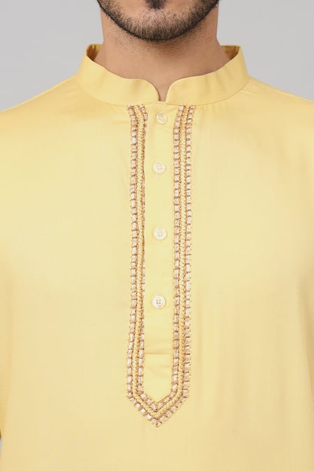 Hilo Design Yellow Gingham Embroidery Kiiro Placket Kurta at Aza Fashions Hilo Design_Yellow Gingham Embroidery Kiiro Placket Kurta_at_Aza_Fashions