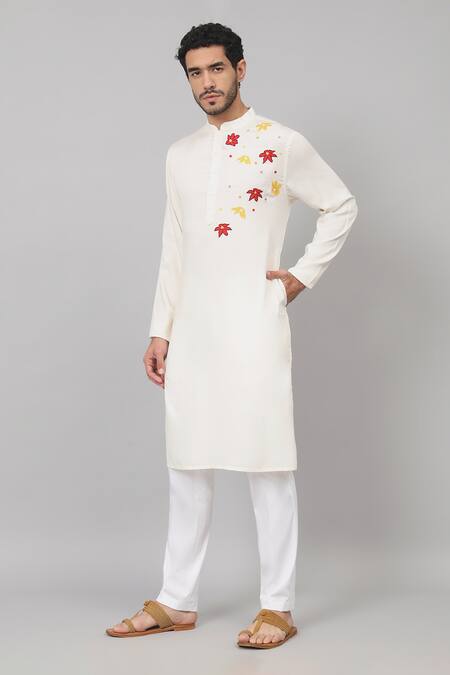 Buy Hilo Design Off White Gingham Embroidery Floral Patchwork Kurta Online at Aza Fashions Buy_Hilo Design_Off White Gingham Embroidery Floral Patchwork Kurta_Online_at_Aza_Fashions