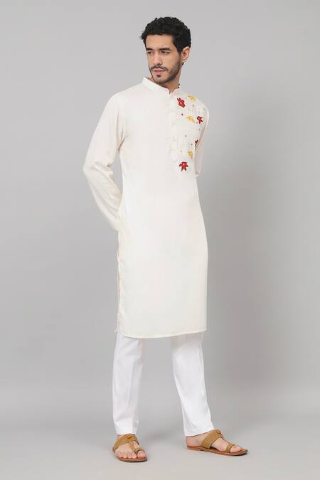 Shop Hilo Design Off White Gingham Embroidery Floral Patchwork Kurta Online at Aza Fashions Shop_Hilo Design_Off White Gingham Embroidery Floral Patchwork Kurta_Online_at_Aza_Fashions
