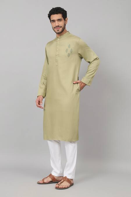 Buy Hilo Design Green Gingham Embroidery Moss Diamond Placement Kurta Online at Aza Fashions Buy_Hilo Design_Green Gingham Embroidery Moss Diamond Placement Kurta_Online_at_Aza_Fashions
