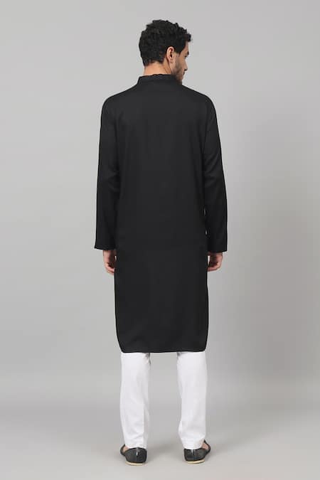 Shop Hilo Design Black Gingham Embroidery Stem Placement Kurta at Aza Fashions Shop_Hilo Design_Black Gingham Embroidery Stem Placement Kurta_at_Aza_Fashions