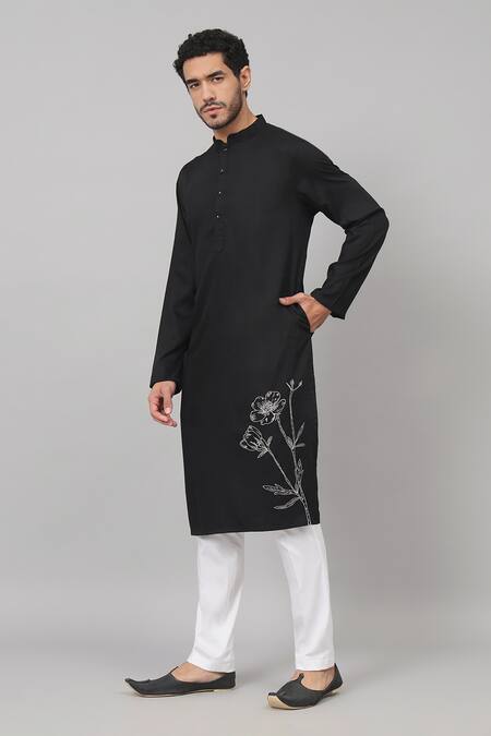 Shop Hilo Design Black Gingham Embroidery Stem Placement Kurta Online at Aza Fashions Shop_Hilo Design_Black Gingham Embroidery Stem Placement Kurta_Online_at_Aza_Fashions