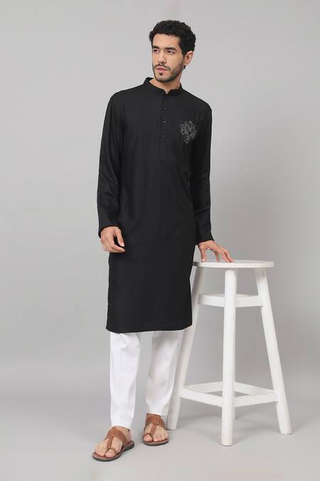 Hilo Design Black Gingham Embroidery Carvao Coal Resham Work Kurta Online at Aza Fashions Hilo Design_Black Gingham Embroidery Carvao Coal Resham Work Kurta_Online_at_Aza_Fashions