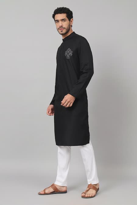 Buy Hilo Design Black Gingham Embroidery Carvao Coal Resham Work Kurta Online at Aza Fashions Buy_Hilo Design_Black Gingham Embroidery Carvao Coal Resham Work Kurta_Online_at_Aza_Fashions