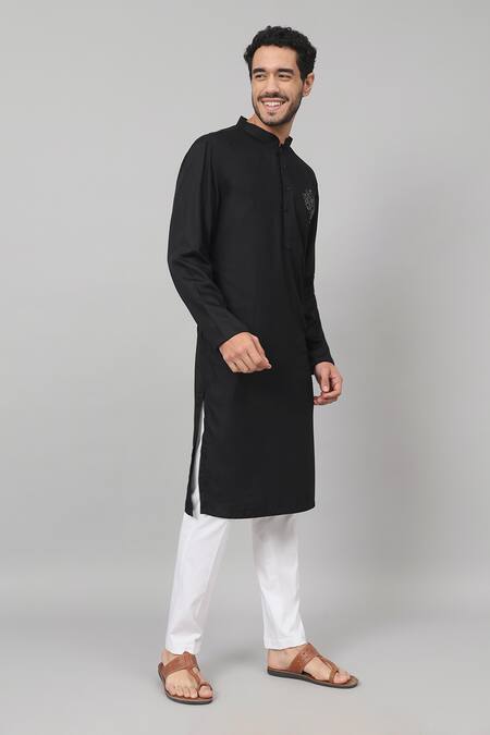 Shop Hilo Design Black Gingham Embroidery Carvao Coal Resham Work Kurta Online at Aza Fashions Shop_Hilo Design_Black Gingham Embroidery Carvao Coal Resham Work Kurta_Online_at_Aza_Fashions