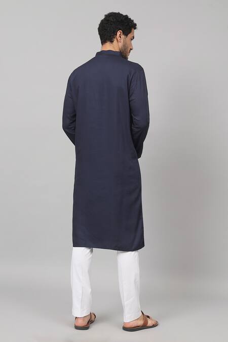 Shop Hilo Design Blue Gingham Embroidery Botanical Placement Kurta at Aza Fashions Shop_Hilo Design_Blue Gingham Embroidery Botanical Placement Kurta_at_Aza_Fashions