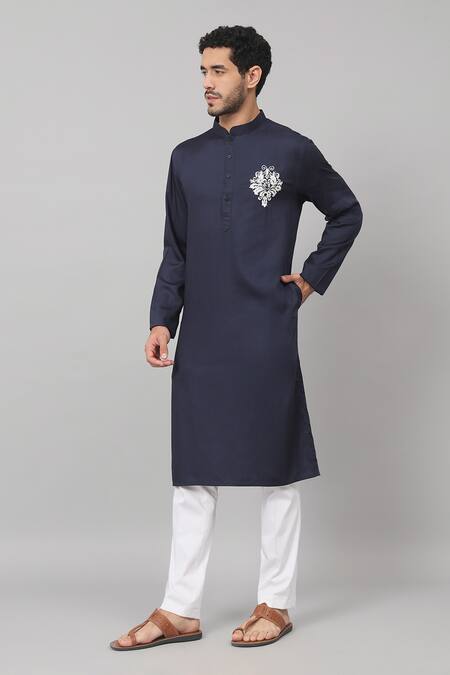 Buy Hilo Design Blue Gingham Embroidery Botanical Placement Kurta Online at Aza Fashions Buy_Hilo Design_Blue Gingham Embroidery Botanical Placement Kurta_Online_at_Aza_Fashions