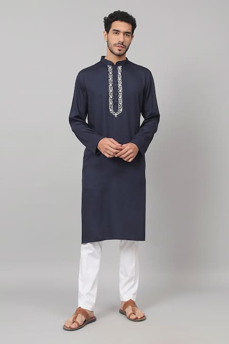 Hilo Design Marinho Floral Placket Embroidered Kurta 